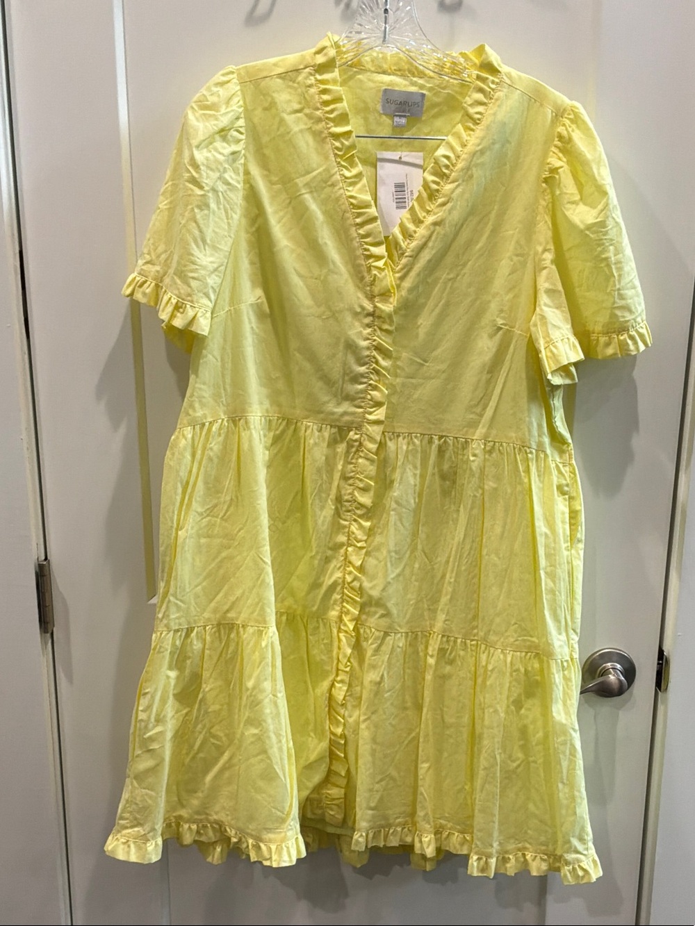 NWT Sugarlips Kara Medium Ruffle Tiered Mini Dress Yellow Lined Sold Online99.00